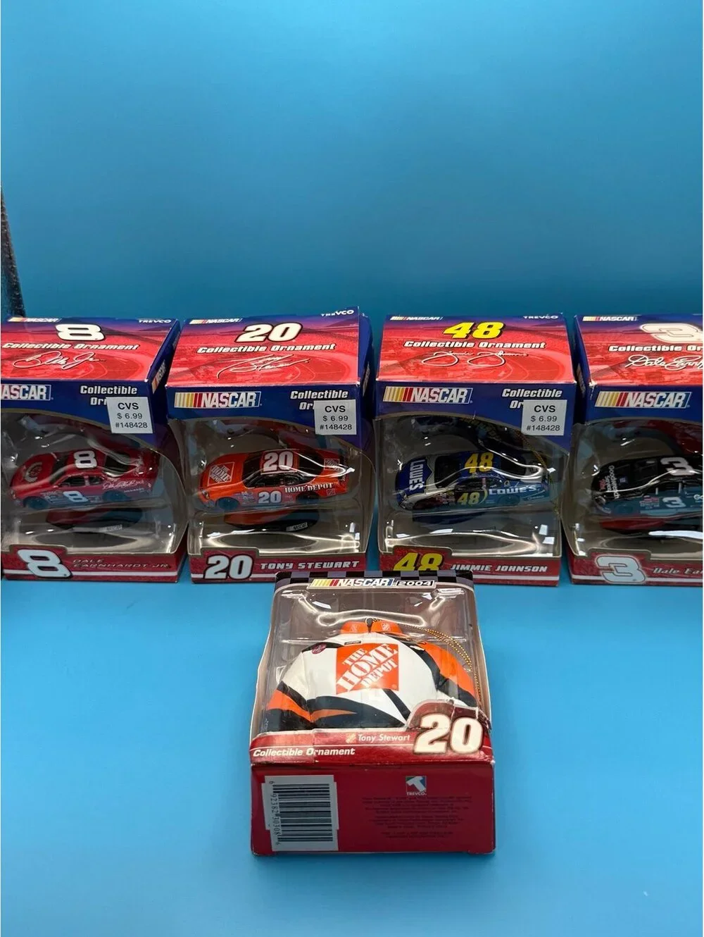 Lot of 5 NASCAR Collectible Ornaments – Earnhardt Sr Jr, Jimmie Johnson, Tony S